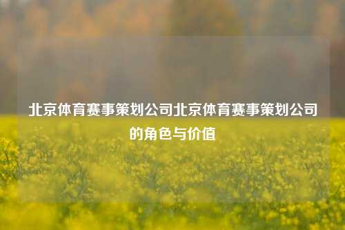 北京体育赛事策划公司北京体育赛事策划公司的角色与价值