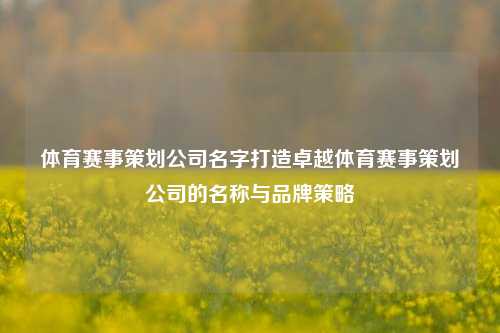 体育赛事策划公司名字打造卓越体育赛事策划公司的名称与品牌策略